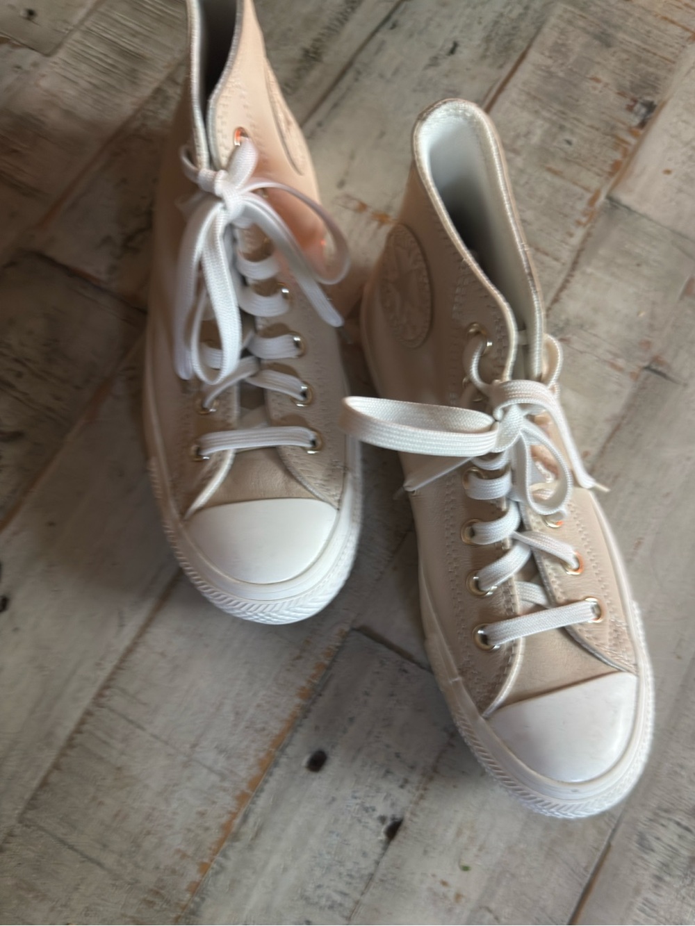 NWOT Converse High-Top Sneakers in Light Beige and White Leather